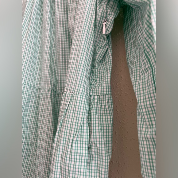 J Crew Factory Women’s Medium Green Gingham Cotton Blend Spring Tiered Dress - Picture 7 of 15